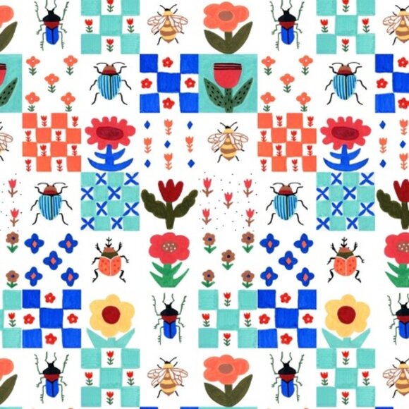 Miss Lulo Insect and Floral Tiles Heidi Dress. NWOT. 1X. Modern Millie. Linen. - Picture 4 of 14